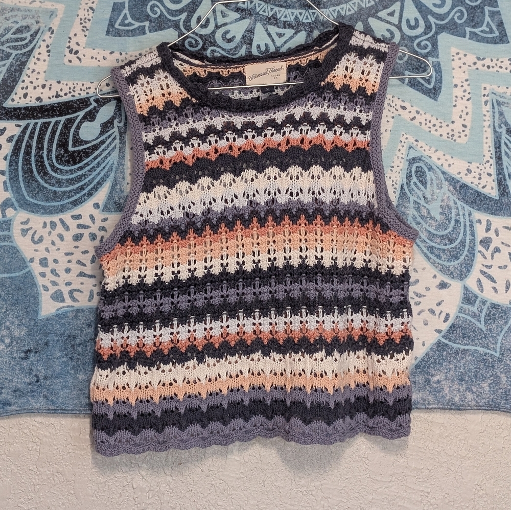 Crochet Striped Sleeveless Knit Tank - Pastel Multicolor M Cottagecore Whimsy